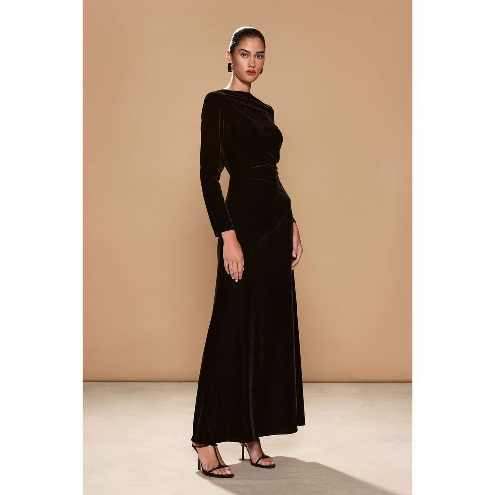 NEW $240 Sonya Moda Fiore Cutout Open Back Velvet Maxi Dress in Black Medium
